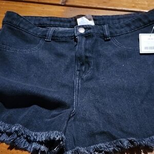 Classic Black Frayed Hem Jean Shorts
